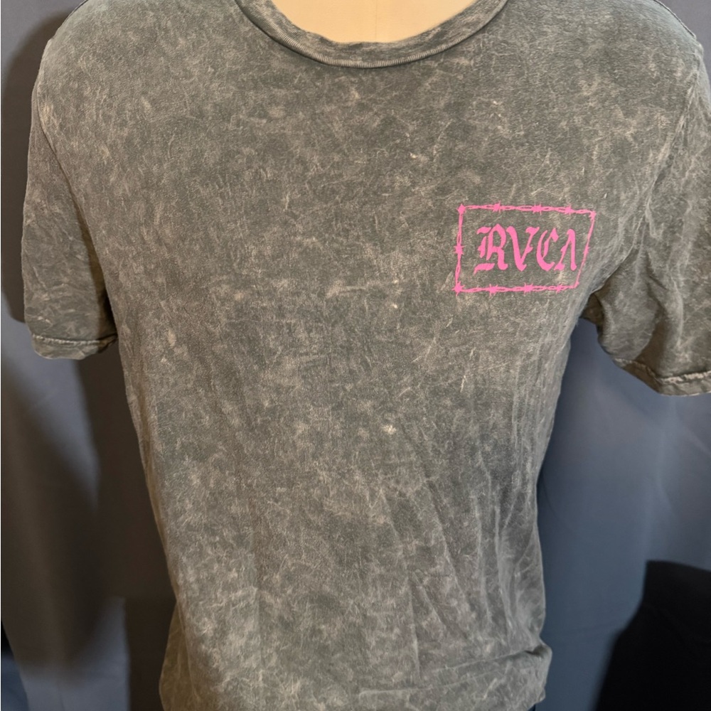 RVCA Distressed Gray and Pink Tee